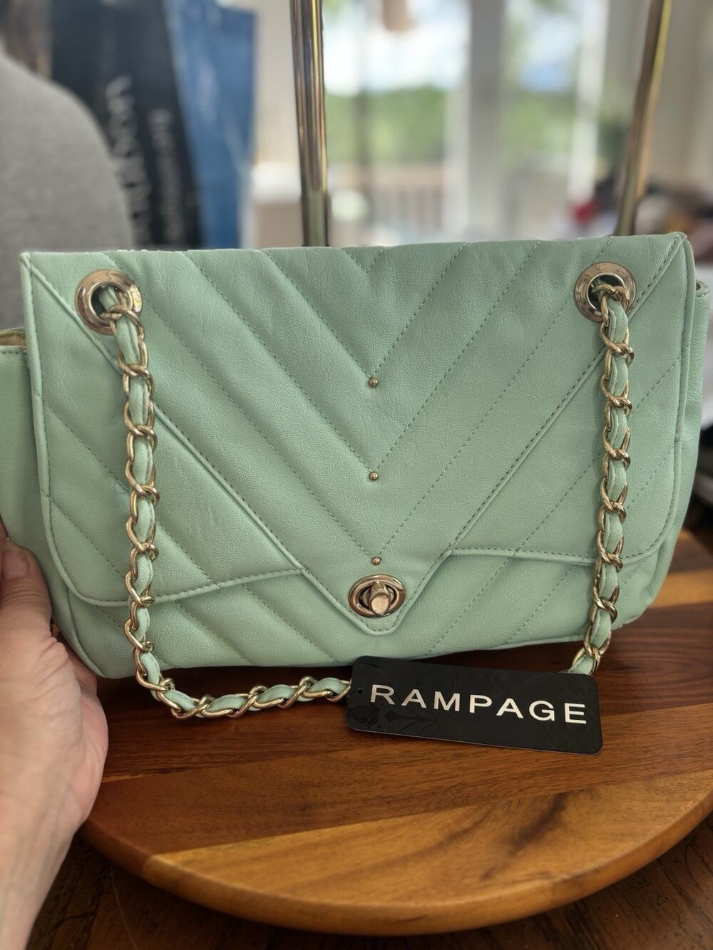 Rampage Y2K Light Mint Green Quilted Chevron Flap Shoulder Bag Chain Strap